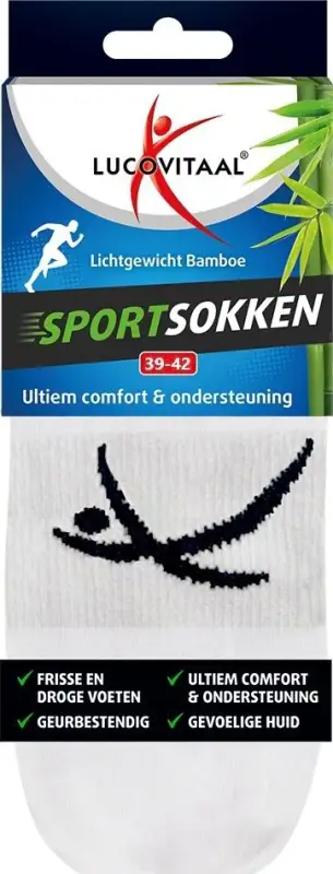 LUCOVITAAL BAMBOE SPORTSOKKEN 39-42 WIT 1 PAAR
